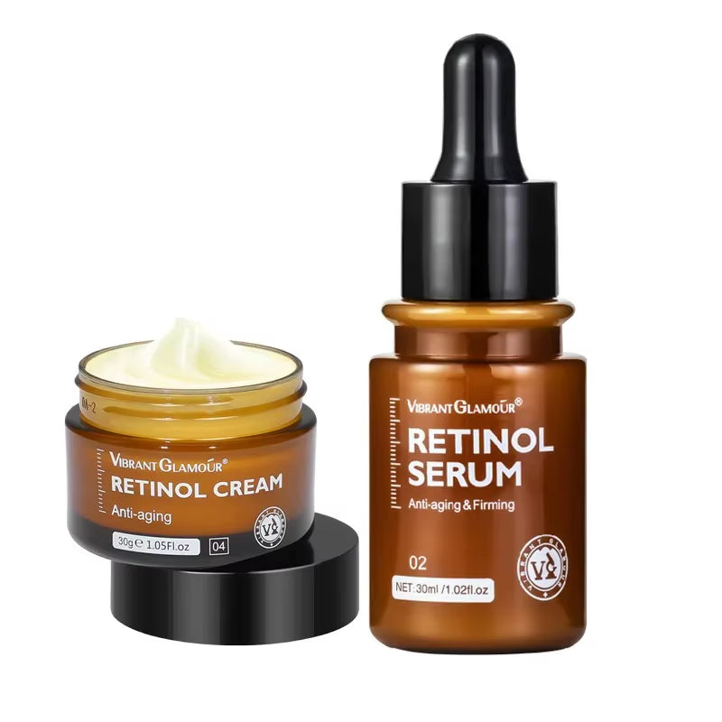Retinol Face Cream and Eye Serum 2 Pcs/Set Firming Lifting Anti-Aging Wrinkle Reduce Wrinkle Fine Lines Facial Skin Care Product