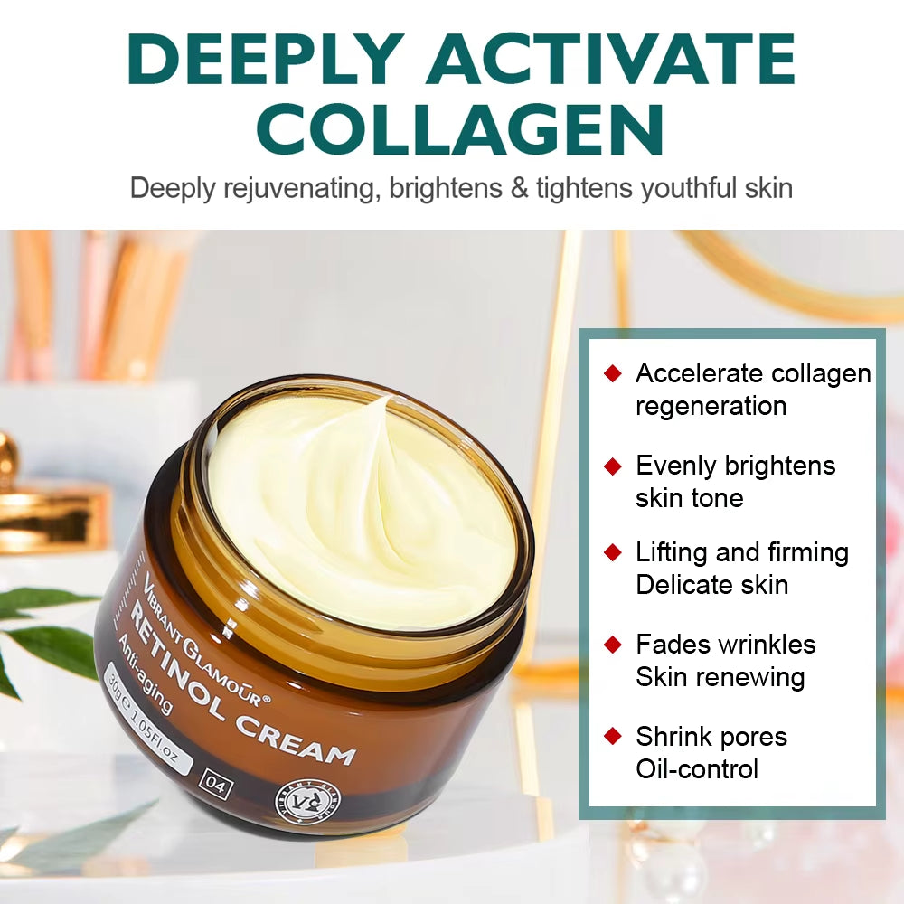 Retinol Face Cream and Eye Serum 2 Pcs/Set Firming Lifting Anti-Aging Wrinkle Reduce Wrinkle Fine Lines Facial Skin Care Product