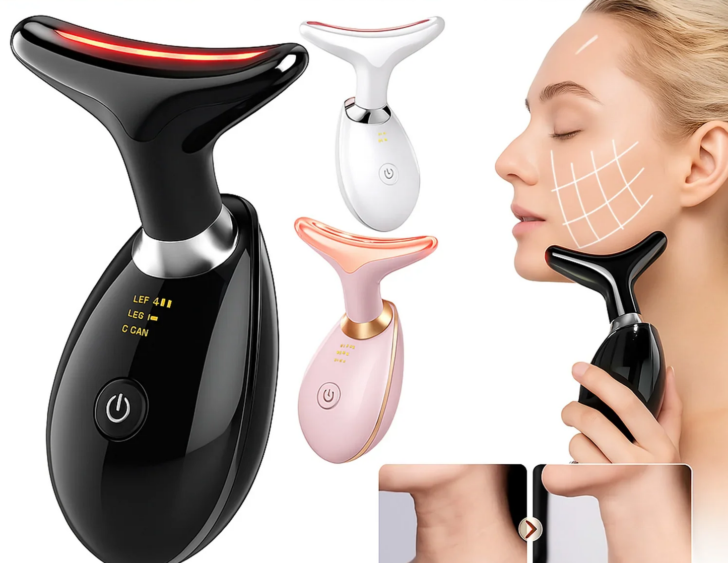 Neck Face Lifting Massager Skin Tighten Device LED anti Wrinkle Double Chin US